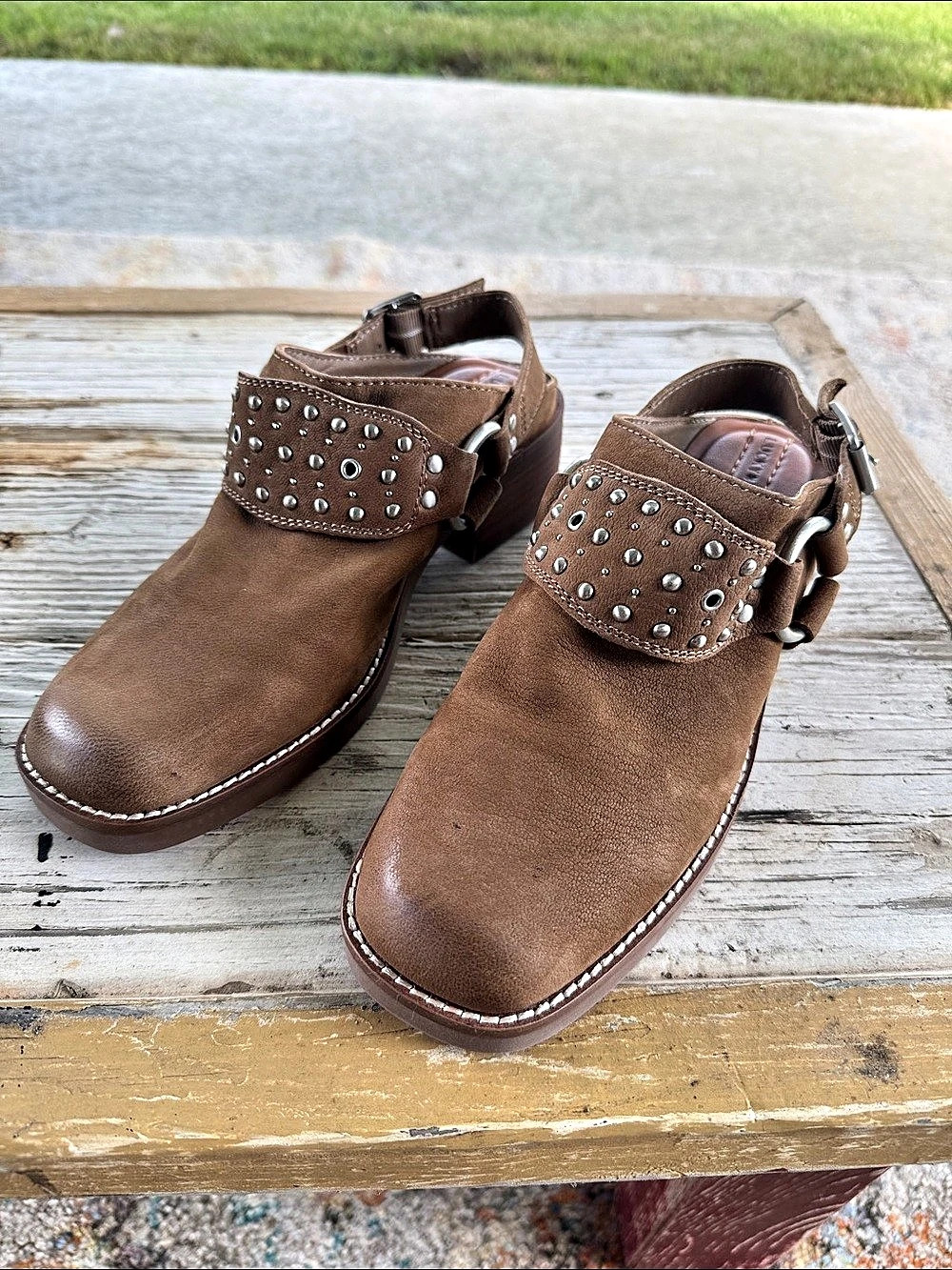 Lucky Brand Kalv Studded Clog Brown Ankle Boots